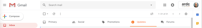 Screenshot of GMail category
      headings